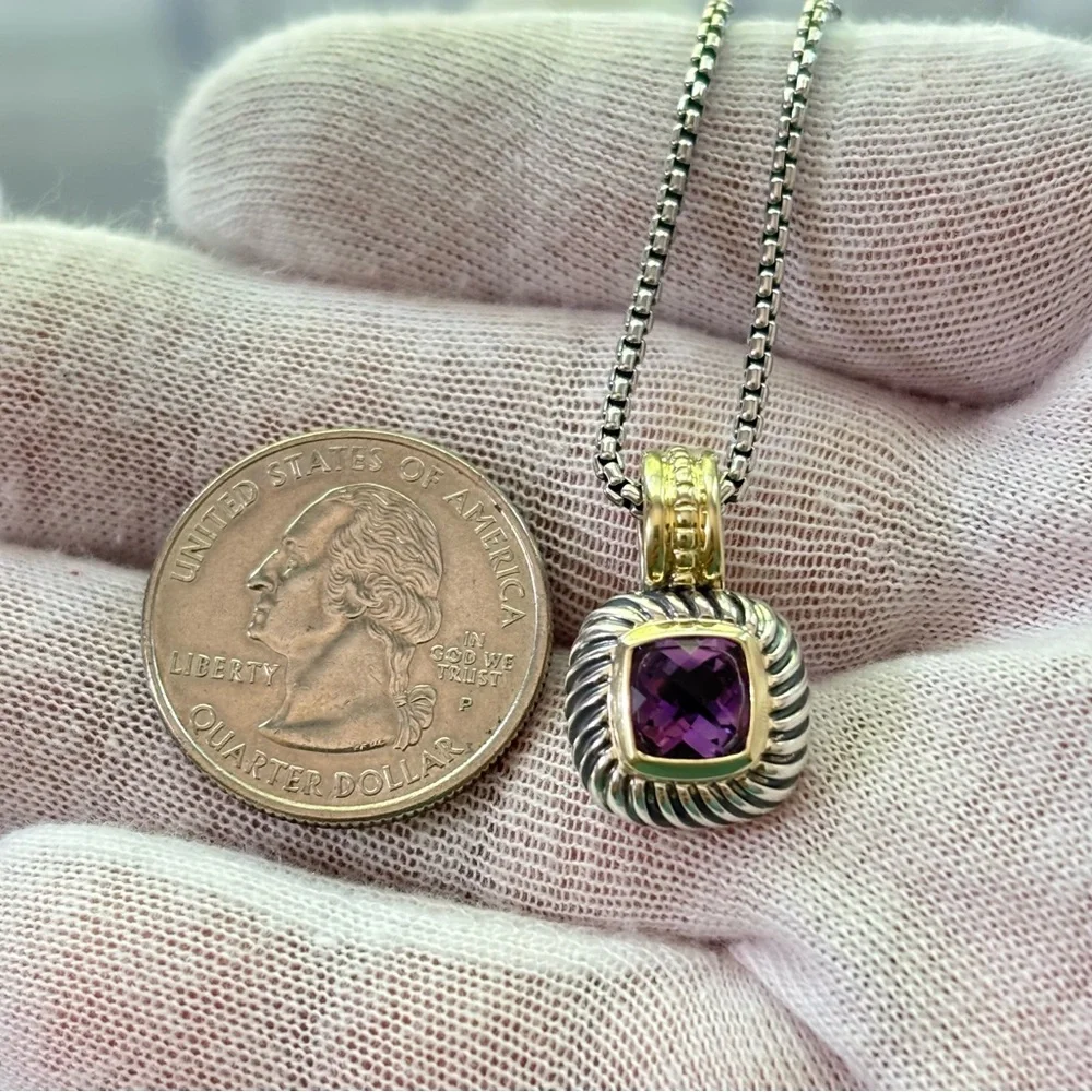 David Yurman 925 & 14k Gold Albion Pendant Necklace with Amethyst 16" - Picture 7 of 10